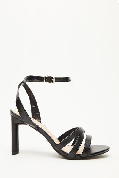 Wide Fit Black Strappy Heeled Sandals